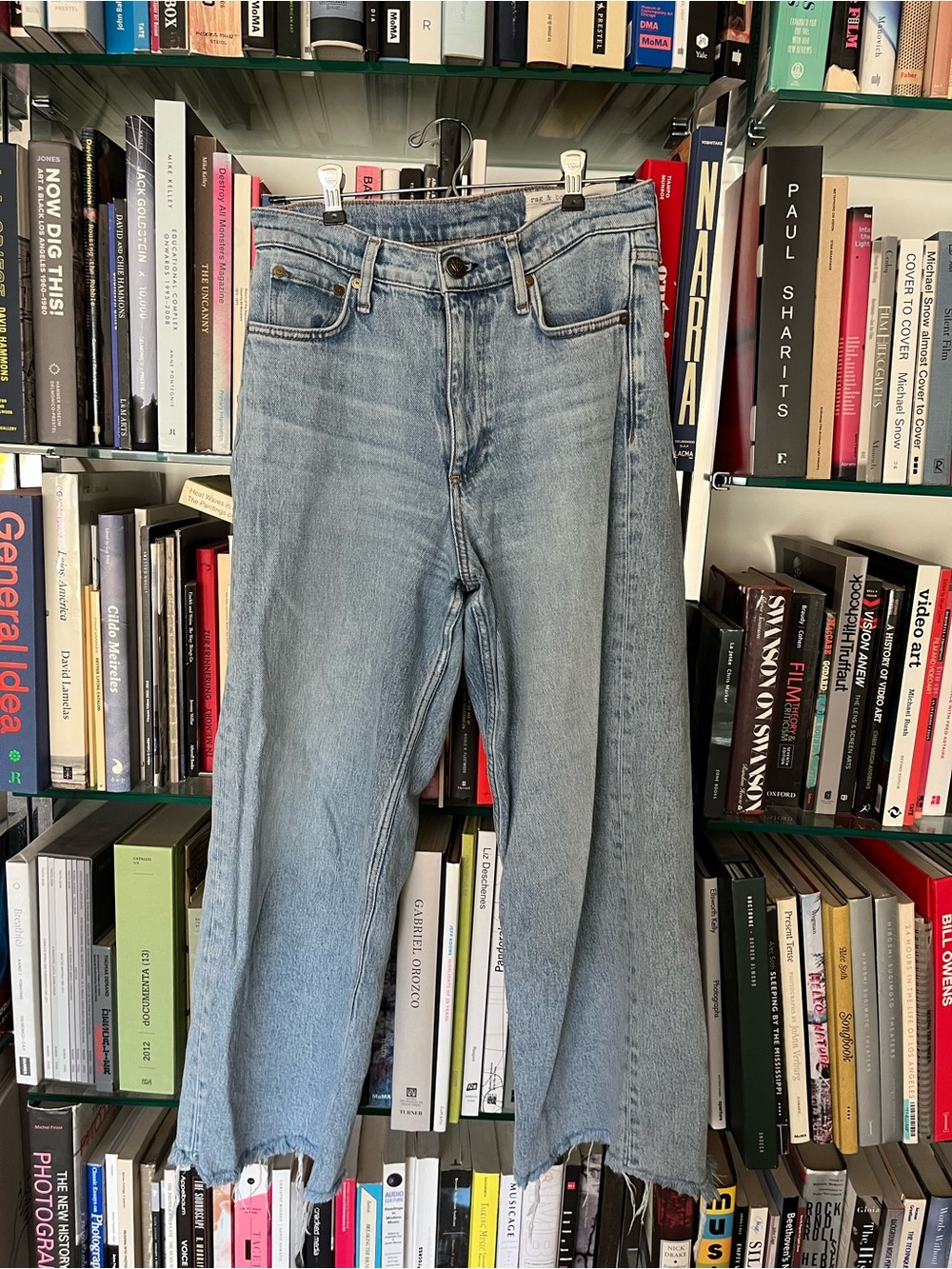 rag & bone Light Blue Andi Jean with frayed hem high rise wide leg cut